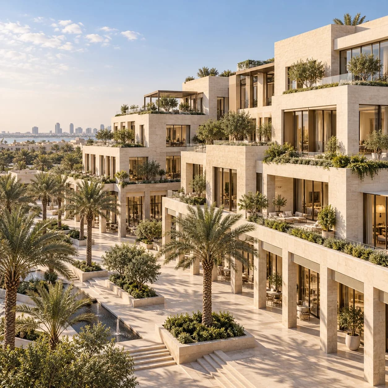 Terraced residential blocks with planted balconies