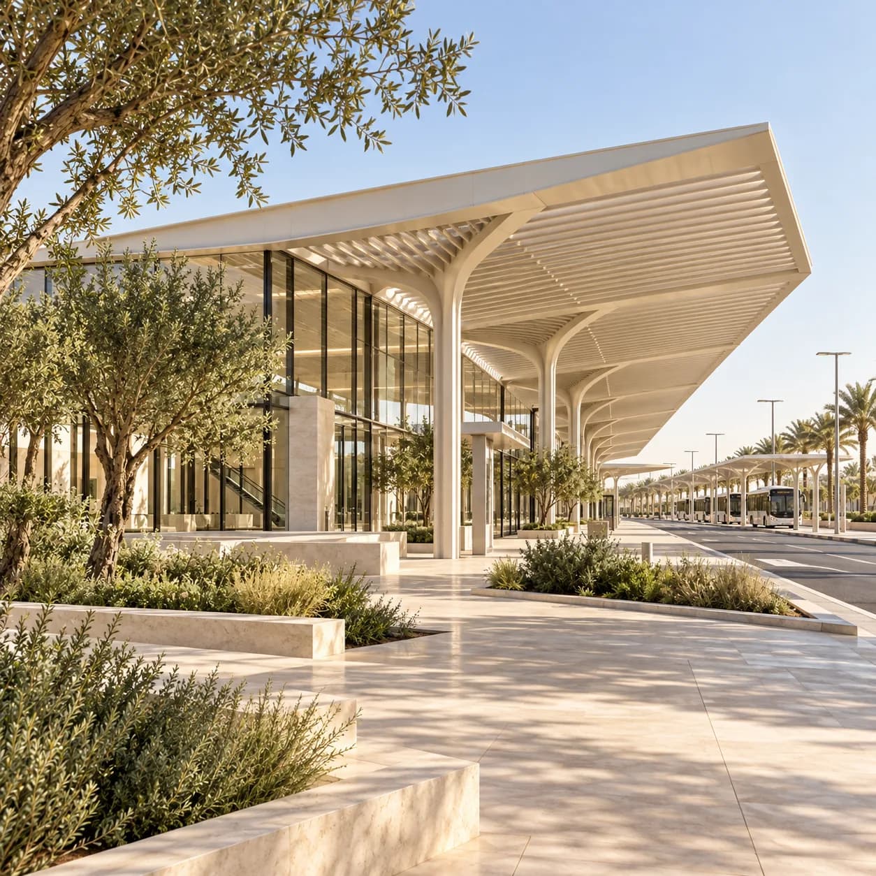 Transit station with a sculpted steel canopy